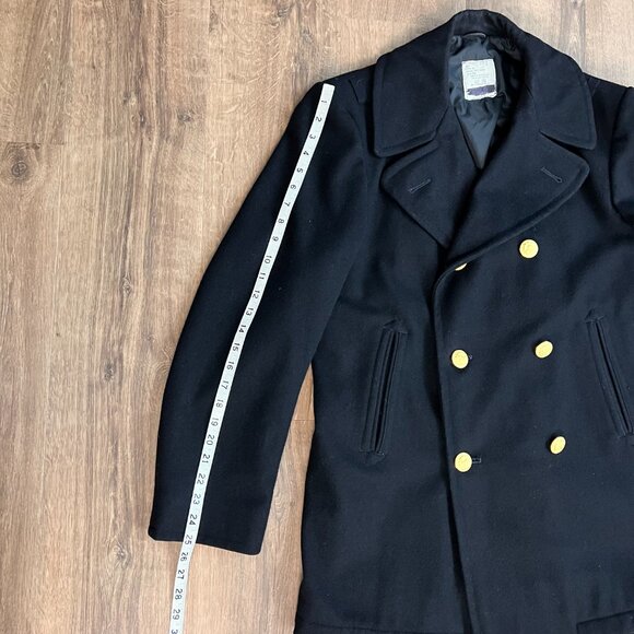 US Navy USN Black Pea Coat Enlisted Wool Gold Eagle Double-breasted 38R - Picture 9 of 12